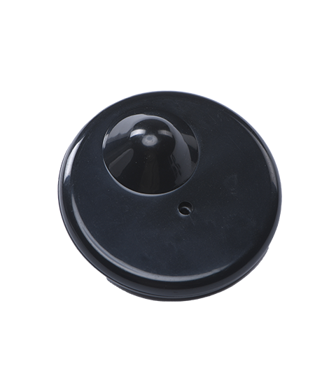 photographie d'un badge antivol R50, noir, rond.