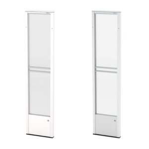 2 portiques antivol aluplexi AM. Un blanc à gauche et un gris à droite. Le fond de l'image est transparent.