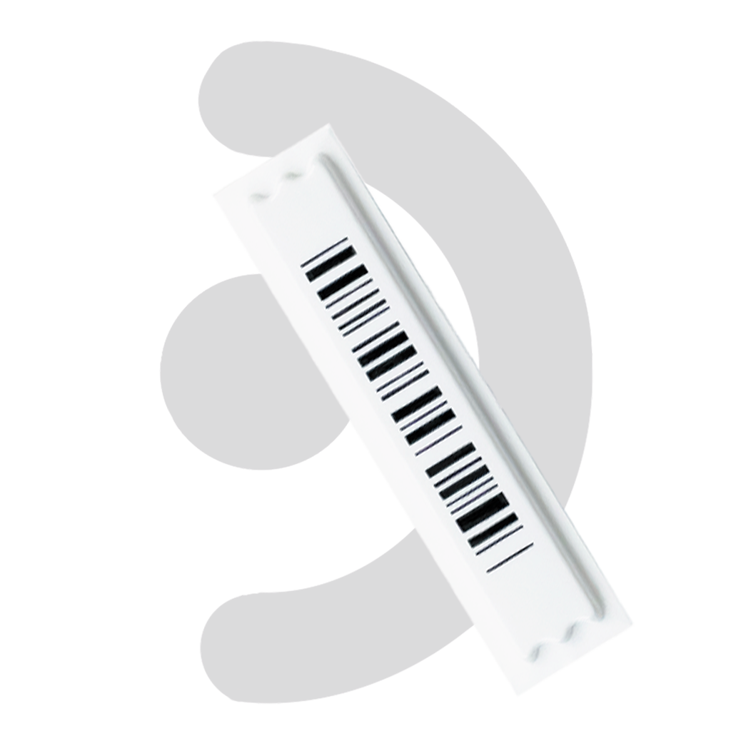 image en transparence d'une étiquette antivol avec faux code-barre avec le logo AES Protection en fond, en gris.