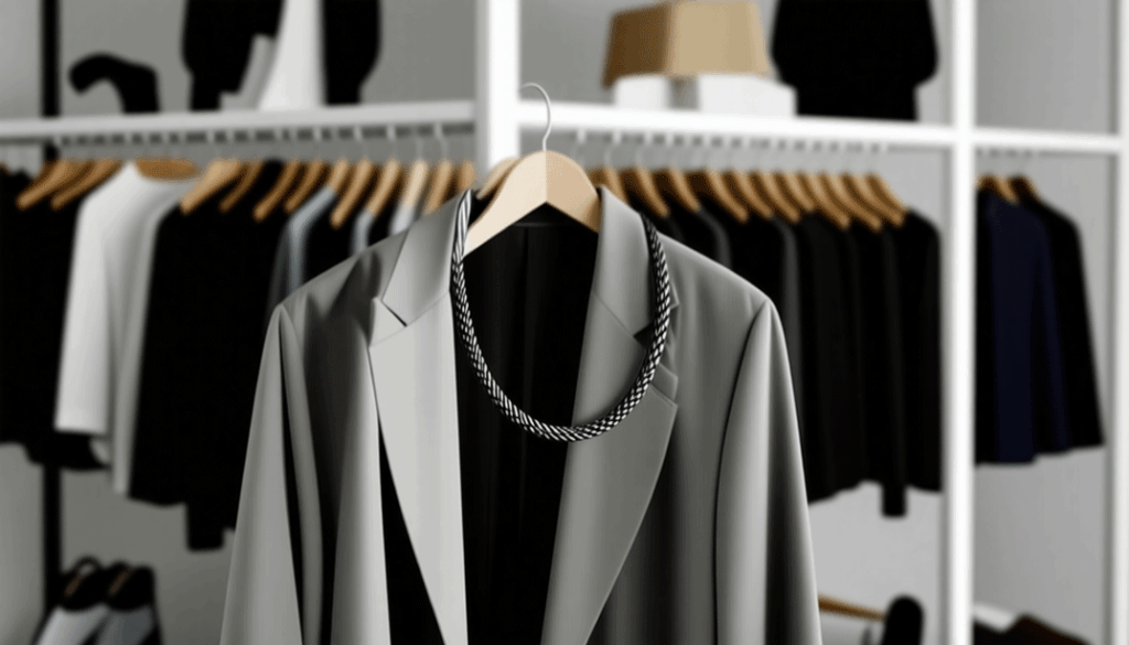 photographie d'un câble antivol posé sur une veste, dans un magasin de vêtements.