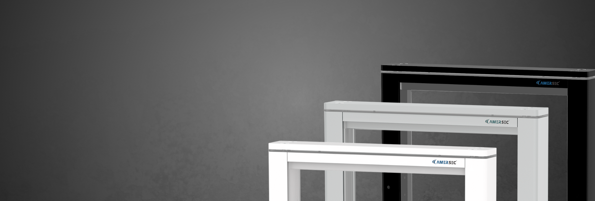 bannière montrant 3 portiques Amersec en quinconce devant un fond noir