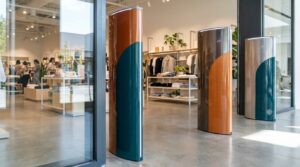 personnalisez vos portiques antivol aux couleurs de votre enseigne pour renforcer votre image de marque tout en sécurisant votre boutique de manière esthétique et efficace.